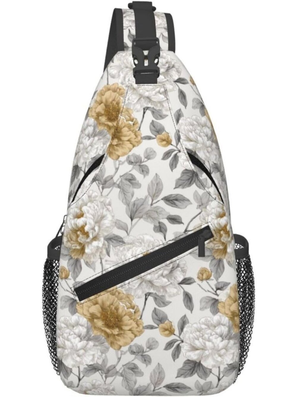 Unisex White Grey Butterfly Sling Backpack Hiking Chest Shoulder Crossbody Bag